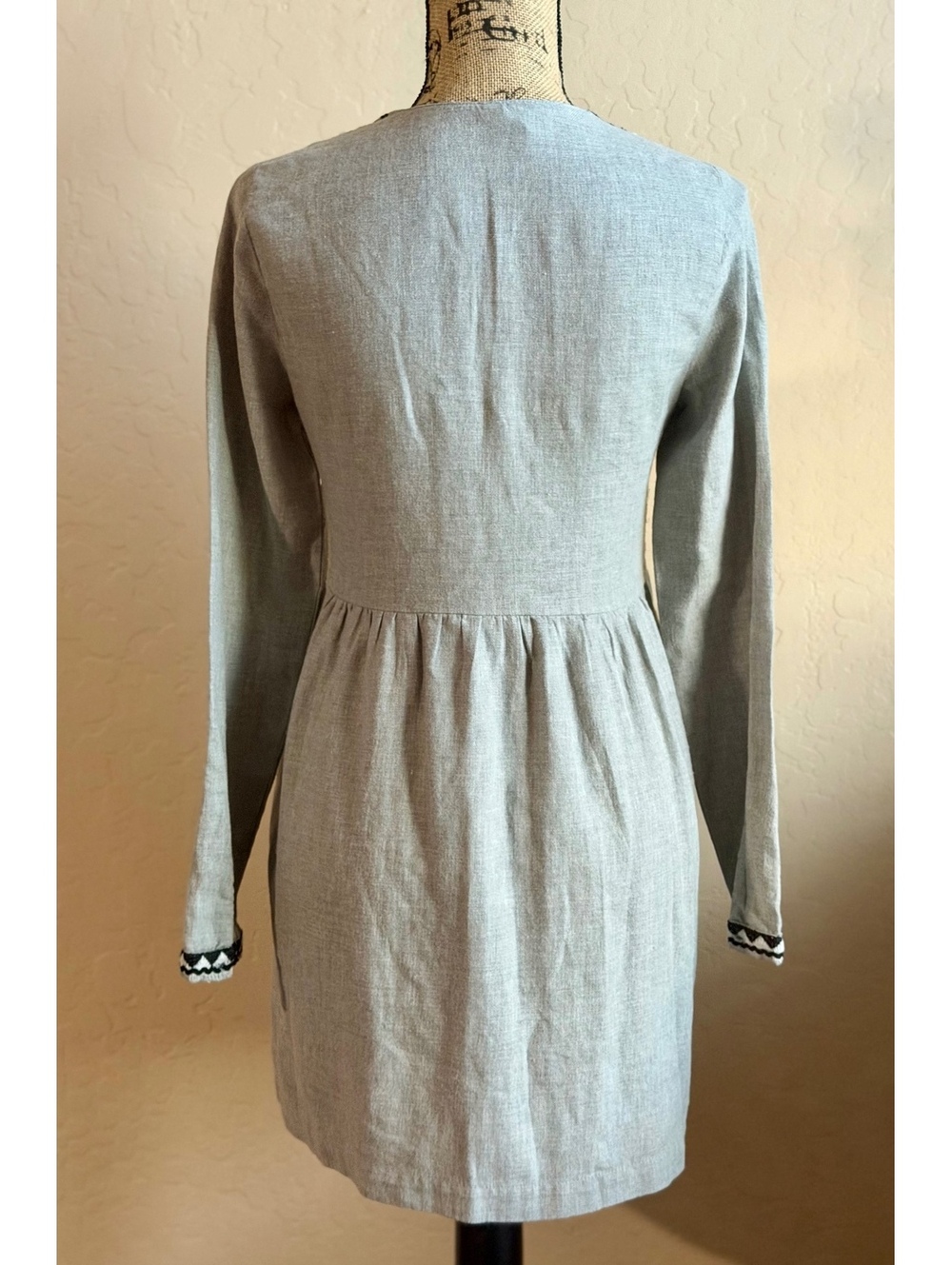 Zara TRF Womens XS Gray Embroidered Tunic Dress Boho Tassel Long Sleeve Mini - Picture 4 of 13